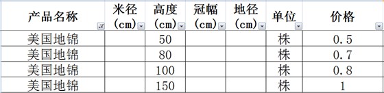 美国地锦价格表