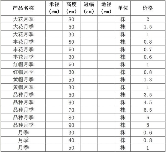 月季价格表