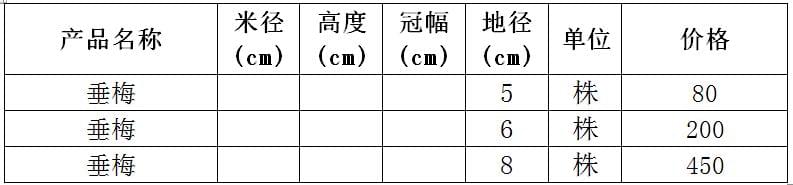 垂梅价格表